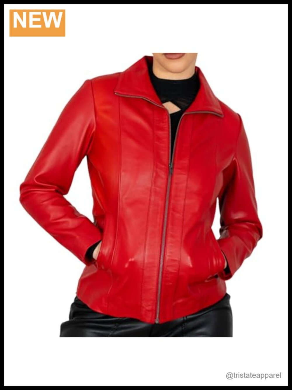 Genuine Lamb Nappa Leather Jacket for Women Zip Front Moto Style